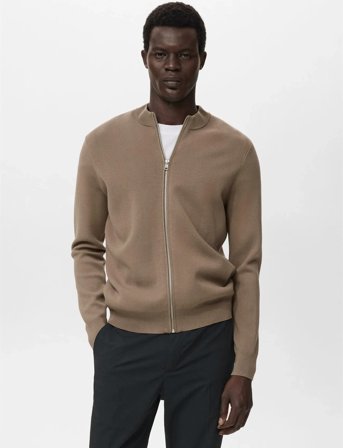 Mango Zipped Knit Cardigan - Brown - L