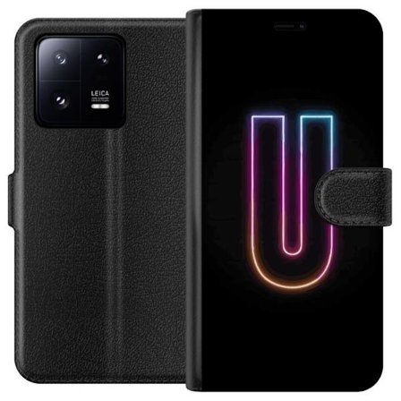 Kompatibel Tegnebogsetui til Xiaomi Xiaomi 13 Pro Minimalistisk neonbogstav U i farverig lyseffekt mod sort baggrund