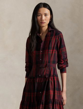 Polo Ralph Lauren Plaid Tiered Shirtdress - Red - 34