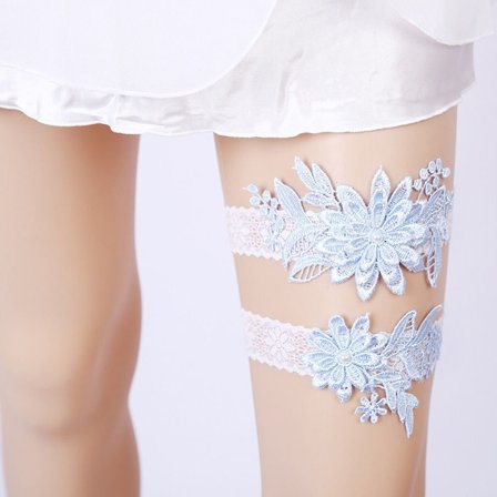 2 STK Blonder Blomster Perle Strømpebånd Stretch Strømpebånd SKY BLUE