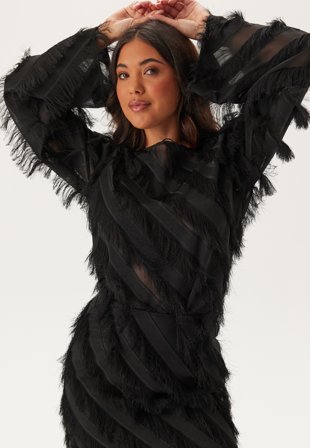 Bubbleroom Occasion - Fringe Flared Sleeve Blouse - Black - Kläder