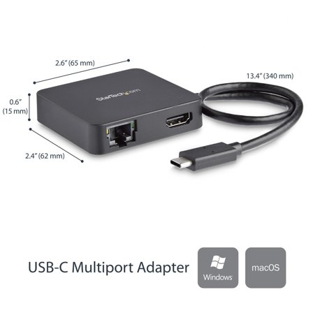 StarTech USB C Multiport Adapter, Portable USB-C Mini Dock 4K HDMI Video, Gigabit Ethernet, USB 3.0 Hub (1x USB-A 1x USB-C), USB Type-C Multiport