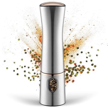 Elektrisk pepparkvarn, kryddkvarn i rostfritt stål, peppar, salt