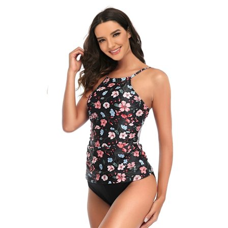 Tankinier for kvinner med shorts - Todelt badedrakt med magekontroll, topp med to lommer og underdel