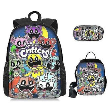 Game Time Chapter 3 Smilende Critters Skolesekk Tredelt Sett Student Ryggsekk (Stil 1)
