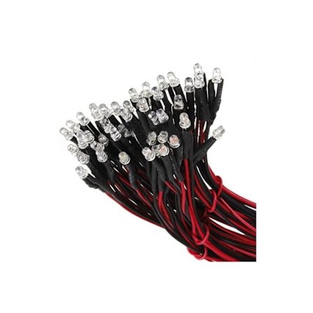 10 stk. 12V 20cm LED Forudtrådet 3mm Rød