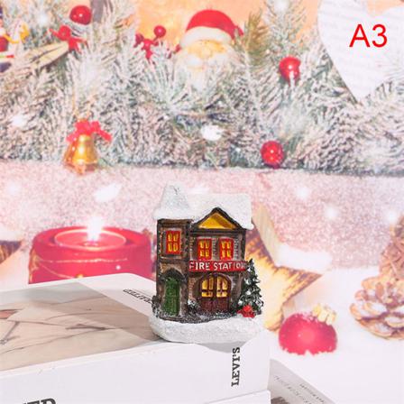 Santa Claus Snow House Miniatyrfiguruppsättningar Led-ljusstaty