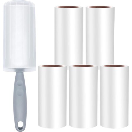 Rulle for dyrehår, 360 ark limpapir, klesrulle for dyrehår, limruller med kraftig lim (6 ruller + 1 børste)