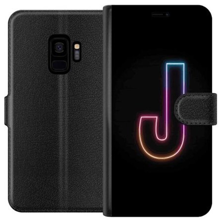 Kompatibel Tegnebogsetui til Samsung Samsung Galaxy S9 Minimalistisk neonbogstav J i farveskiftende lys mod sort baggrund