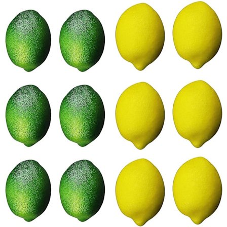 12 st konstgjorda citroner och limefrukter, falsk frukt faux naturtrogen simulering citron för hem hus kök fest dekoration