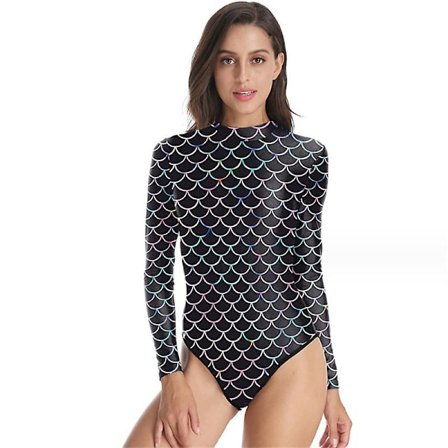 Naisten uimapuku Fish Scales Print pitkähihainen rash Guard vetoketjullinen surffauspuku