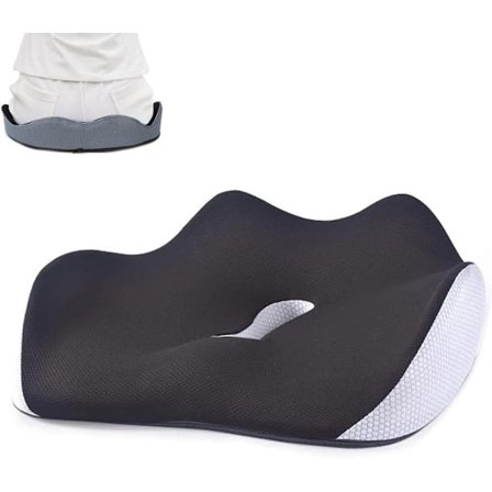 Ortopedisk Sittdyna, Sittkudde, Bekväm Sittdyna i Memory Foam, Ergonomisk Kontorsstolsdyna (Svart)-XF32-