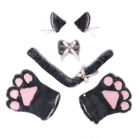 Kattungekostyme Ører Pelskrage Sløyfe Hodebånd, Grå