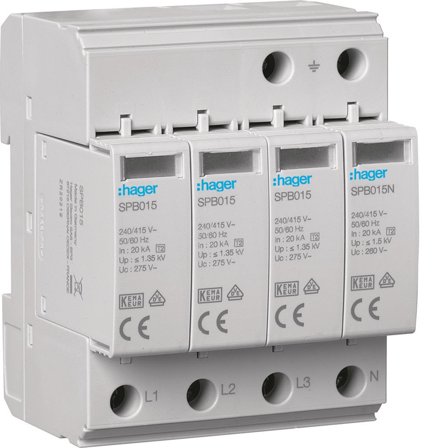 Hager SPB413 Överspänningsskydd 40 kA Med indikering, Anslutningsdon & kablar