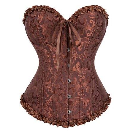 Dame blonde bodice med snøring, udbenet overbust korset, bustier, lingeri, shapewear, top, prinsesse korset - Kaffefarve