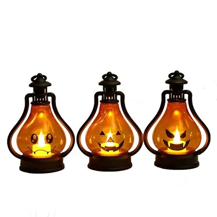 3 stk Halloween Gresskar Lyslykt LED Lys Gresskar for Halloween Dekorasjoner Innendørs og Utendørs Hage Plen Fest (A)