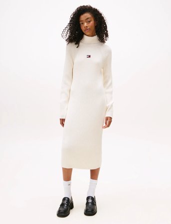 Tommy Jeans Tjw Mockneck Badge Sweater Dress - Cream - M