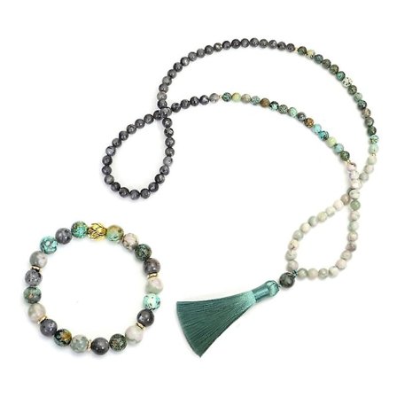 108 Tibetansk Naturlig Ädelsten Bön Buddha Bead Mala Wrap Armband Halsband