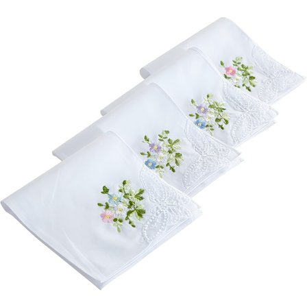 Broderte damehåndklær med blondekant, sett med 8 stk