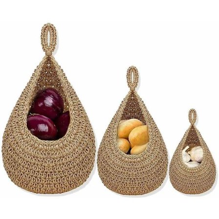 Ripustettava hedelmäkori keittiöön, seinälle ripustettavat hedelmä- ja vihanneskorit, käsin kudotut koristeelliset ripustettavat keittiökorit