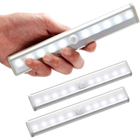 Set med 3 LED-rörelsesensorlampor inomhus garderobslampa 10 LED trådlös strålkastare, LED-garderobslampa batteridriven LED-belysning med magnetremsa,