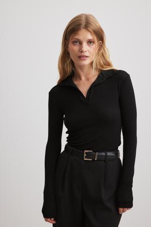 NA-KD Haut transparent avec col - Tops manches longues - Noir - Small