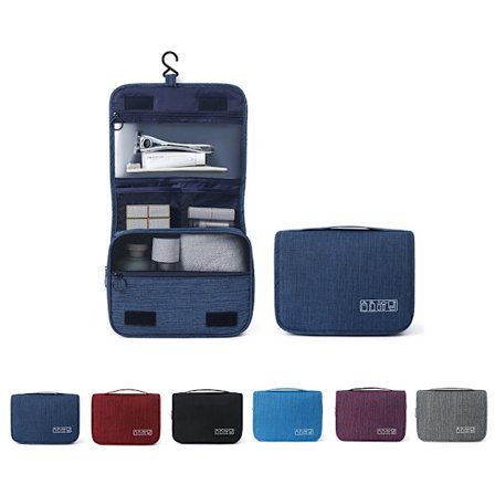 Werwing Hengende Toalettmappe for Reise, Sammenleggbar Våt og Tørr Separasjon, Kosmetisk Organizer, Bærbar Krok, Vaskepose - Mørk Blå