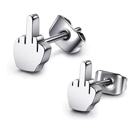 Kreativa män kvinnor roliga gotiska punk retro långfinger upp gåva rostfritt stål svarta örhängen (2 par, stål färg)