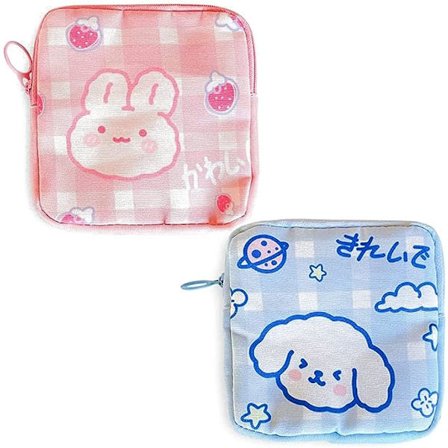 2-delt bærbar tegneserie dyr sanitetsbind pude opbevaringsboks (pink+blå) sanitetsbind arrangør kvindelig sanitetspose kvindelig adolescent pige fem