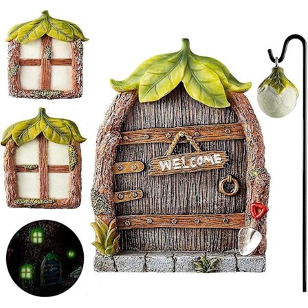 Sæt med 4 Miniaturfigurer af Elvere og Nisser til Vinduer og Døre, Havedekoration, Trædekoration, Fair