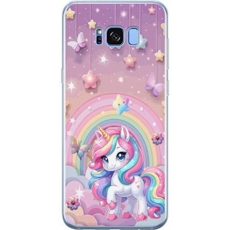 Kompatibel Mobilcover til Samsung Galaxy S8+ Magisk enhjørning med regnbue manke, stjerner og sommerfugle mod en pastelfarvet himmel med skyer