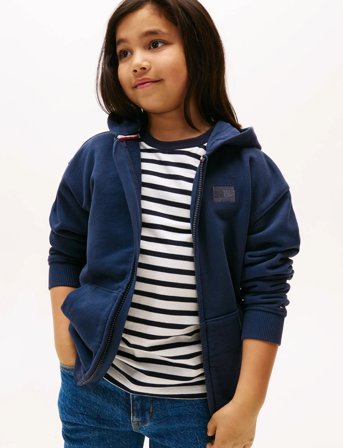 Tommy Hilfiger Tonal Flag Emb Zip Hoodie - Navy - 176