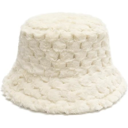 Hatt med heklet vinterbøtte for kvinner, varm strikket lue med falsk pelskant