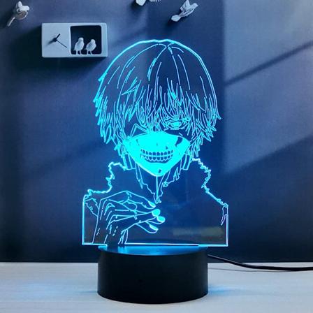 Kaneki Ken 3D Illusionslampe med LED-lys, 16 farger, RGB-fjernkontroll, Tokyo Ghoul Manga, nattlys til soverommet, Halloween-dekorasjon