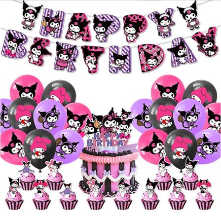 Kuromi-tema fødselsdagsfest banner balloner kage cupcake toppers dekoration