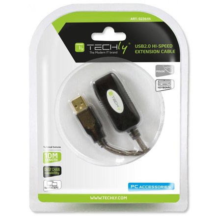 TECHLY USB 2.0 Aktive Verlängerung, Hi-Speed, 10m, schwarz