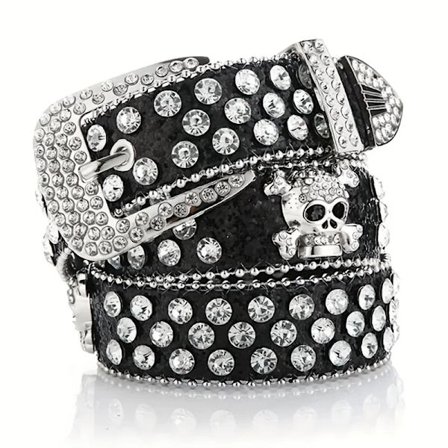 Glamorous Rhinestone Skull Rivet Belt - Perfect for Jeans & Western Outfits!