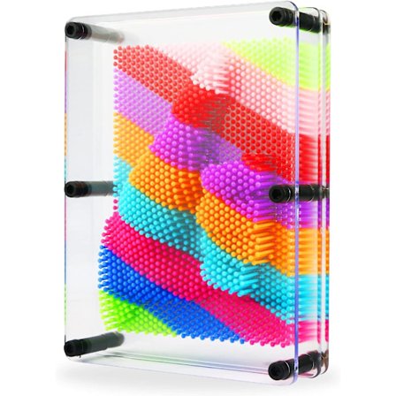 Pin Art-leketøy - Stor størrelse 6” X 8” Unikt metall 3D Pin Art-brett for barn og voksne (plast, regnbue)