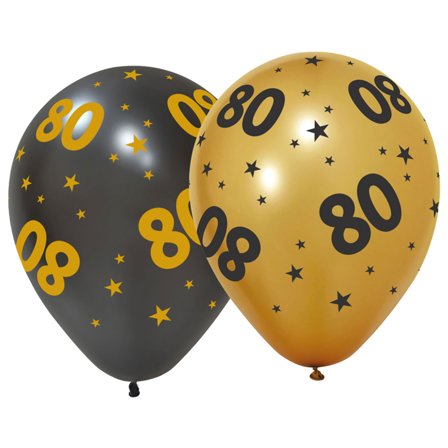 Latexballonger med Stjerner & Tallet 80 6-pakning