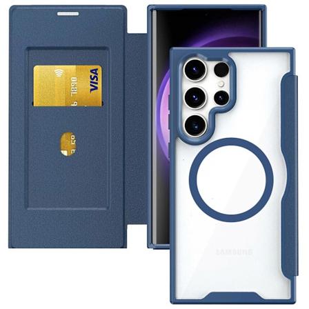 Magneettinen puhelinkotelo Samsung Galaxy S24 Ultra -kuorelle TPU+Akryyli+PU Nahkainen korttipaikka
