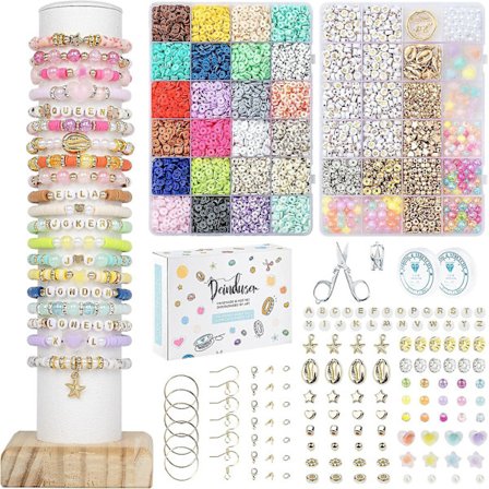 Black Friday Bästa presenter - Clay Beads Armbandstillverkningskit, 24 färger DIY Platt Polymer Vänskapssmycketillverkning med bokstavspärlor och 