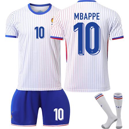 2024 UEFA EM 2024 Frankrike Hjemme Borte Fotballdrakt Sett Nr.10 Mbappé borte L