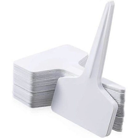 100-pakning plastplanteetiketter, T-etiketter, hvite