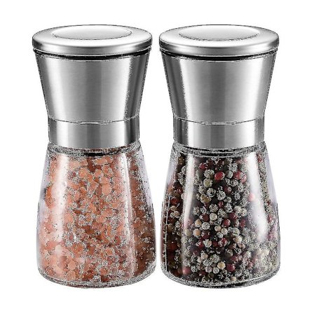 Salt- och pepparkvarnset Premium Rostfritt Stål Salt- och Pepparkvarn med Glaskropp och Justerbar Grovhet