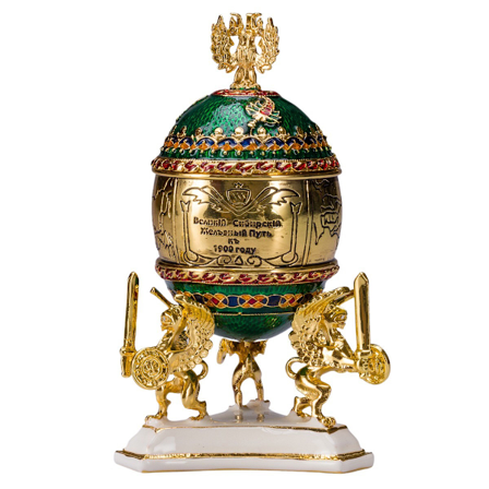 Faberge stil egg Trans-sibirsk jernbane Smykkeskrin med tog 12,5 cm grønn