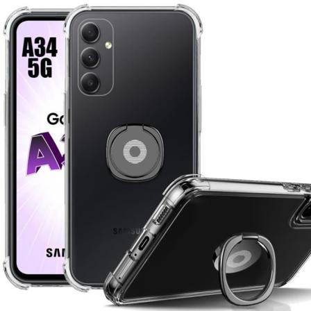 Etui til Samsung Galaxy A34 5G Beskyttelse Silikone Transparent stødsikker med Black Ring Support