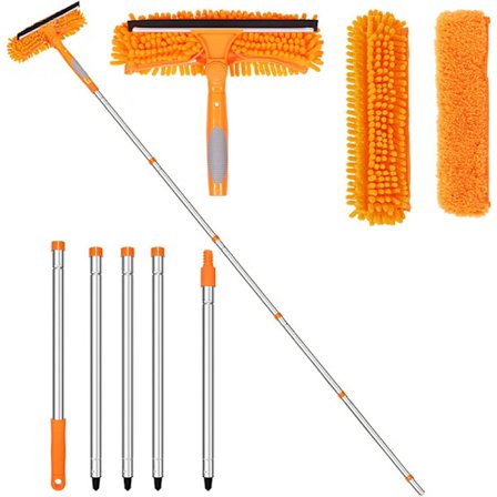 2-in-1 Teleskooppinen ikkunanpesusetti 235 cm, pyörivä pää, tehokas ikkunanpesu sisä-/ulkoikkunoille ja auton laseille