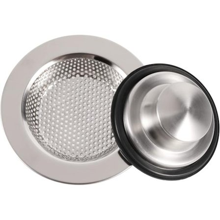 2-pakning kjøkkenvask sil og propp sett i rustfritt stål - med robust gummitetning og rundt knotthåndtak