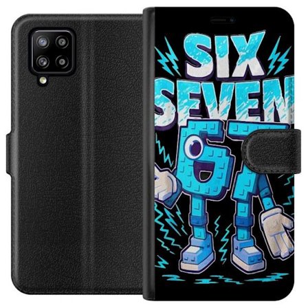Kompatibelt Lommeboketui til Samsung Samsung Galaxy A42 5G Lekende blå illustrasjon med tallene Six Seven i retro arkadestil med kraftig typografi og