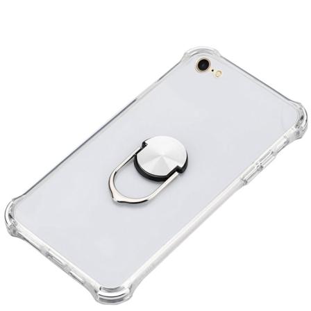 Tyylikäs silikonikotelo sormustelineellä - iPhone 6/6S Silver